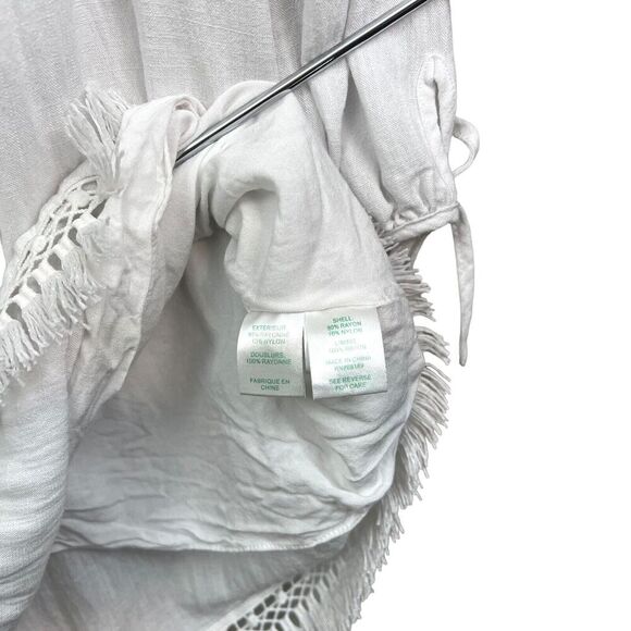 Lilly Pulitzer Off The Shoulder Shift Dress 3/4 Sleeve Fringe Hem White Women S* - Picture 4 of 6